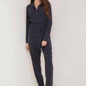 Anthropologie Cloth & Stone Grunge Indie Minimalist Button Down Black Jumpsuit S